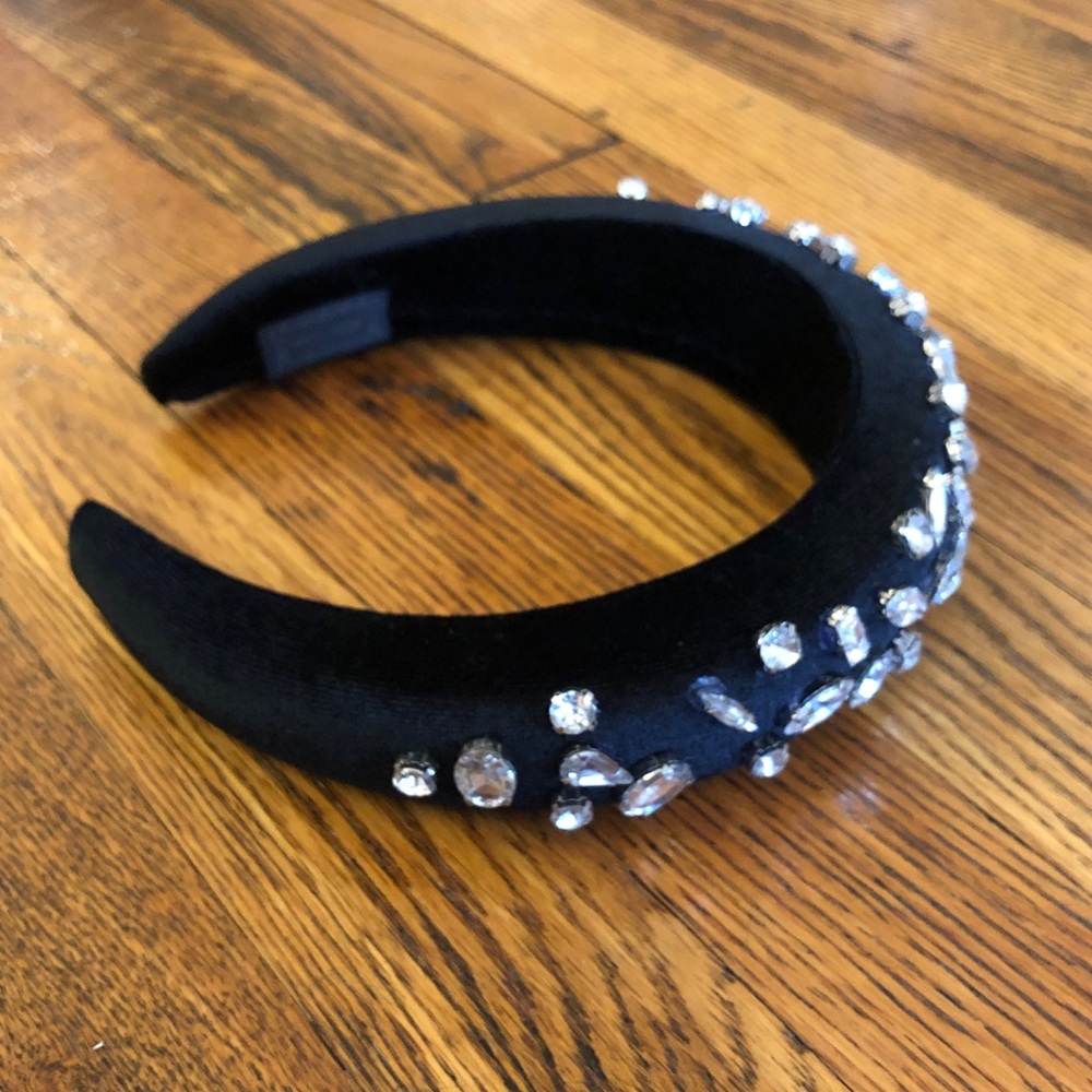 Black velvet padded headband with rhinestones